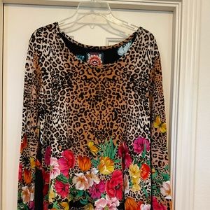 Johnny Was Sandra Tee with Leopard and Butterfly Print - S